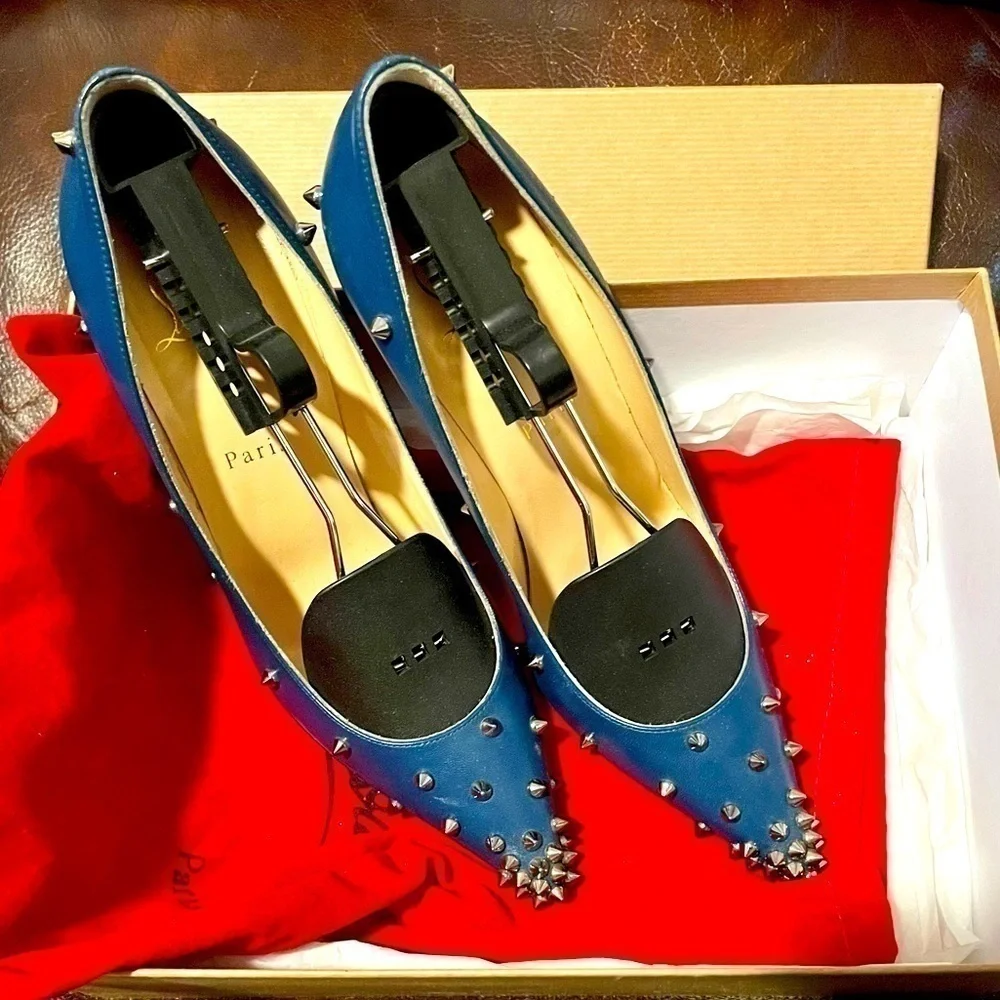 CHRISTIAN Louboutin iconic ‘Kate’ spike accented leather stilettos, EU 39 100mm